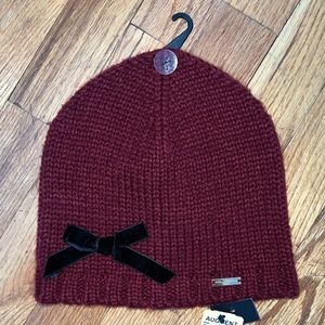 Karl Lagerfeld Knit Ribbon Bow Maroon Beanie Hat/OS/NWT